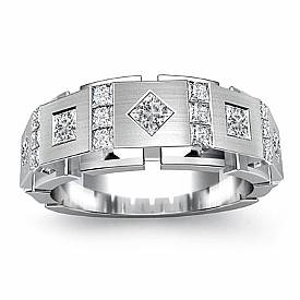 1 Ct Princess Cut Diamond Men Wedding Ring 14k White Gold Band