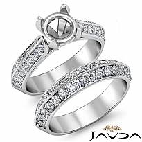 1 Ct Pave Diamond Engagement Ring Round Semi Mount Bridal Sets 14k White Gold