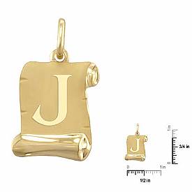 Initial J Pendant Alphabet Charm Yellow 14k Gold Italy