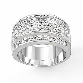 3.75 Ct Princess Diamond Men Wedding Ring 14k White Gold