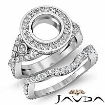 2.1Ct Round Diamond Engagement Halo Pave Setting Ring Bridal Set 14k White Gold
