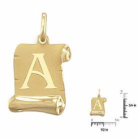 14K Yellow Gold Initial Scroll Pendant Letters A-Z NEW