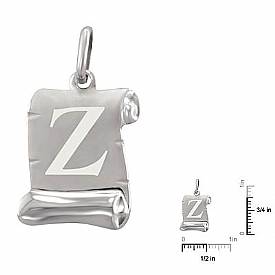 14K White Gold Initial Scroll Pendant Letters A-Z Charm