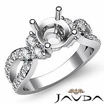 Round Diamond 3 Stone Engagement Semi Mount Ring 14K W Gold Split Shank 0.86Ct