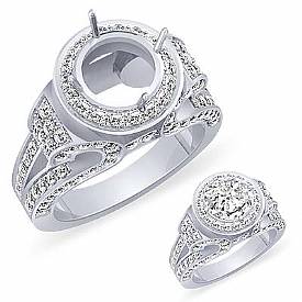 1.4 CT Round Diamond Semi Mount Engagement Ring W Gold