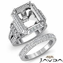 3.60Ct Diamond Engagement Ring Emerald Pave Semi Mount Bridal Set 14k White Gold