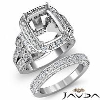 3.9Ct Diamond Engagement Ring Cushion Pave Bridal Set Semi Mount 14k White Gold