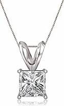 1/4 ct Princess Cut Diamond Solitaire Pendant 14k White Gold