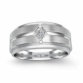 0.25 Ct Princess Men Diamond Ring Wedding Band W Gold