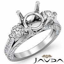 Three 3 Stone Round Diamond Engagement Ring Setting 14k W Gold Semi Mount 1.30Ct