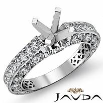 0.9Ct Antique Diamond Engagement Ring Millgrain Setting 14k White Gold Semi Mount