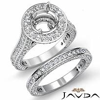 3.45Ct Vintage Diamond Engagement Bridal Set 14k White Gold Round SemiMount Ring