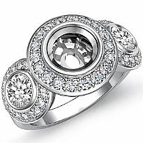 Round Side Diamond 3 Stone Engagement Ring Setting Semi Mount 14k W Gold 1.15Ct