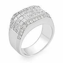 3.5CT Princess Round Diamond Fashion Men Diamond Ring W Gold