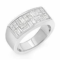 3.25 Ct Princess Baguette Invisible Men Diamond Ring W Gold