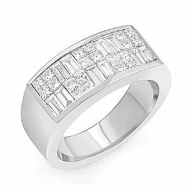 3.25 Ct Princess Baguette Invisible Men Diamond Ring W Gold
