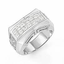 1.85 Ct Princess Cut Men Diamond Ring Fashion Band W Gold