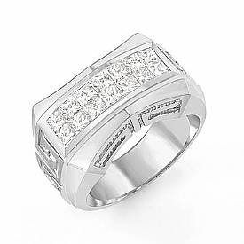 1.85 Ct Princess Cut Men Diamond Ring Fashion Band W Gold