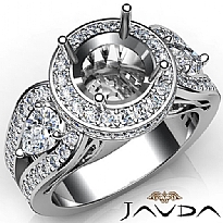 3Stone Pear Diamond Engagement Halo Ring Setting 14k White Gold SemiMount 1.85Ct
