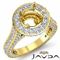 Diamond Engagement Round Semi Mount Halo Pave Setting Ring 14k Gold Yellow (2.1Ct. tw.)