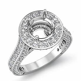 2.1Ct Diamond Engagement Round Semi Mount Halo Pave Setting Ring 14k White Gold