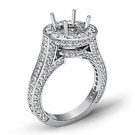 2.1Ct Diamond Engagement Round Semi Mount Halo Pave Setting Ring 14k White Gold