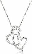 0.80 Ct Round Diamond Double Heart Pendant 14k W Gold