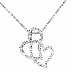 0.80 Ct Round Diamond Double Heart Pendant 14k W Gold