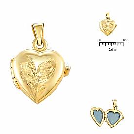 3 Gram 14k Yellow Gold Heart Italian Locket w/ Flower on Cover