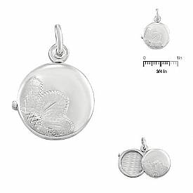 3.5 Gram 14k White Gold Round Italian Locket w/ Flower Design