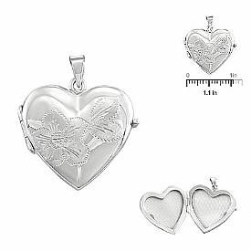 6.5 Gram 14k White Gold Italian Heart Locket w/ Flower Design