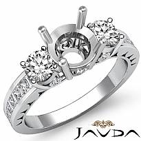 Three Stone Diamond Engagement Ring Princess Round Semi Mount 14k W Gold 1.25Ct