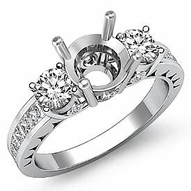 1.25Ct Round Princess 3 Stone Diamond Engagement Ring Gold