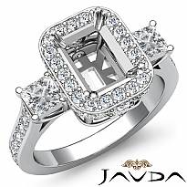 3 Stone Diamond Engagement Princess Emerald Ring 14k W Gold Halo Setting 1.1Ct
