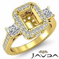 3 Stone Diamond Engagement Princess Emerald Ring 14k Gold Yellow Halo Setting  (1.1Ct. tw.)