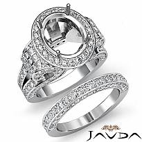 3.8 Ct Diamond Engagement Semi Mount Ring Oval Pave Bridal Sets 14k White Gold