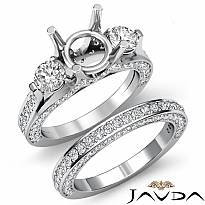 2.75 Ct Diamond Engagement Pave Ring Round 3 Stone Bridal Setting 14k White Gold