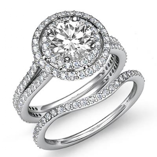 2.2Ct Diamond Halo Pave Setting Engagement Ring Round Bridal Set Platinum
