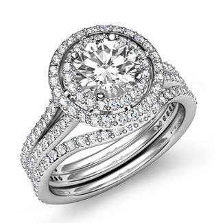 2.2Ct Diamond Halo Pave Setting Engagement Ring Round Bridal Set Platinum