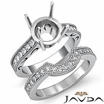 0.60Ct Diamond Engagement Millgrain Setting Ring Round Bridal Set 14k White Gold