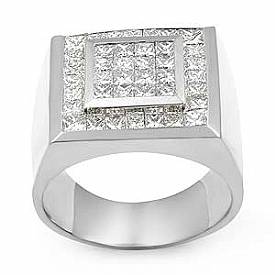 2 1/2 CT Princess Men Diamond Ring Men