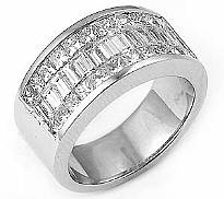 Women's Wedding Band 14k W Gold Princess Baguette Invisible Diamond Ring 2.35Ct