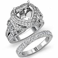 3.9Ct Diamond Engagement Ring Heart Halo Pave Setting Bridal Set 14k White Gold