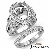 3.65 Ct Diamond Engagement Ring Pear Pave Bridal Sets Semi Mount 14k White Gold