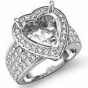 1.5Ct Pave Diamond Engagement Ring Heart Setting 14k White Gold