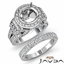 3.7Ct Diamond Engagement Ring Round Halo Pave Setting Bridal Set 14k White Gold
