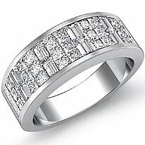 Princess Baguette Invisible Set Diamond Women Wedding Band 14k WGold Ring 1.5Ct