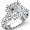 1CT Pave Diamond Engagement Ring Asscher Setting 14k White Gold