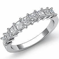 Princess Diamond Shared Prong Half Wedding Band Women's Ring 14k W Gold 0.75Ct