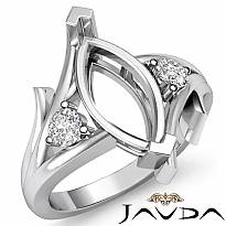 Round Marquise Diamond Three Stone Engagement Semi Mount Ring 14k W Gold 0.20Ct